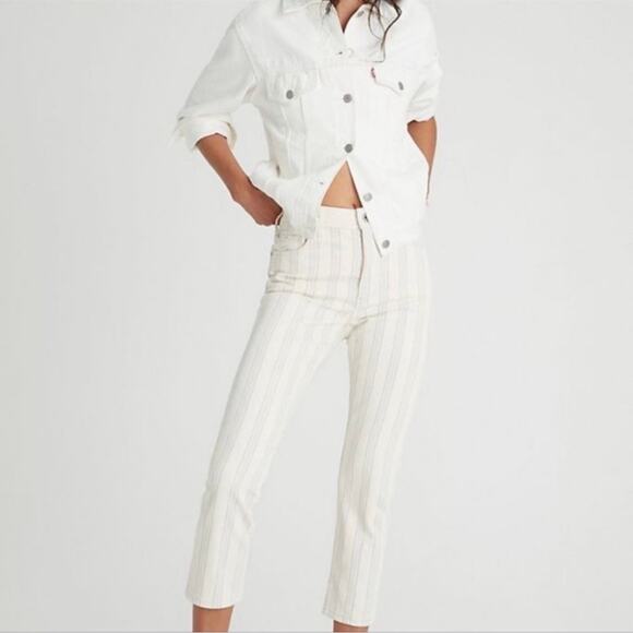Anthro Pilcro High-Rise Slim Cream Striped Jeans - size 29 Petite - Picture 1 of 8